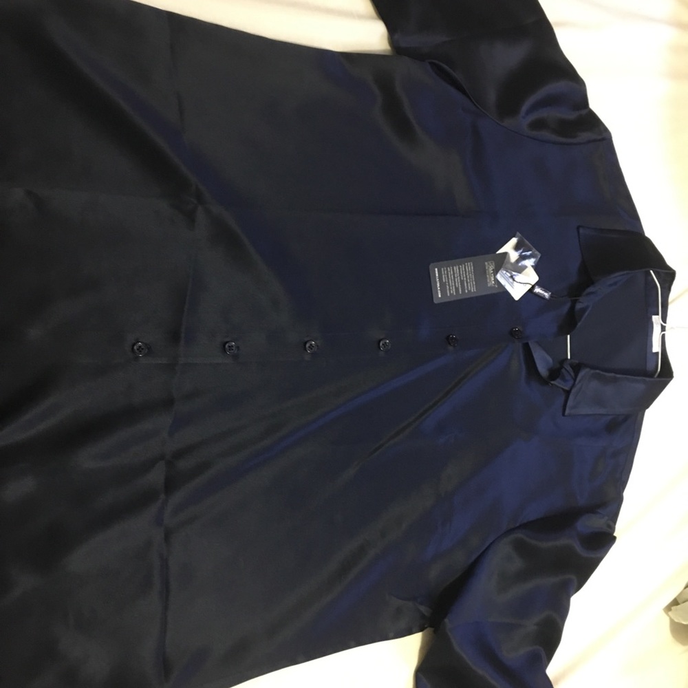 Lilysilk button down dark blue silk dress shirt